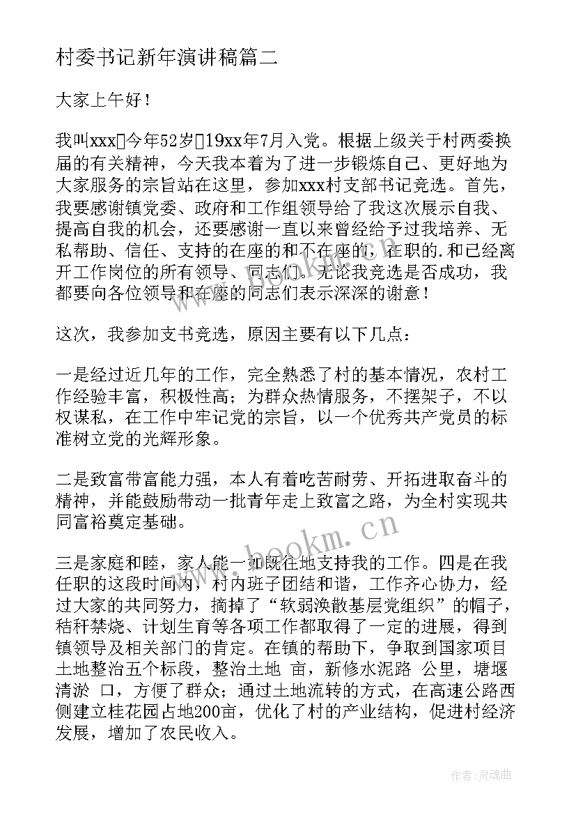 2023年村委书记新年演讲稿(优质5篇)