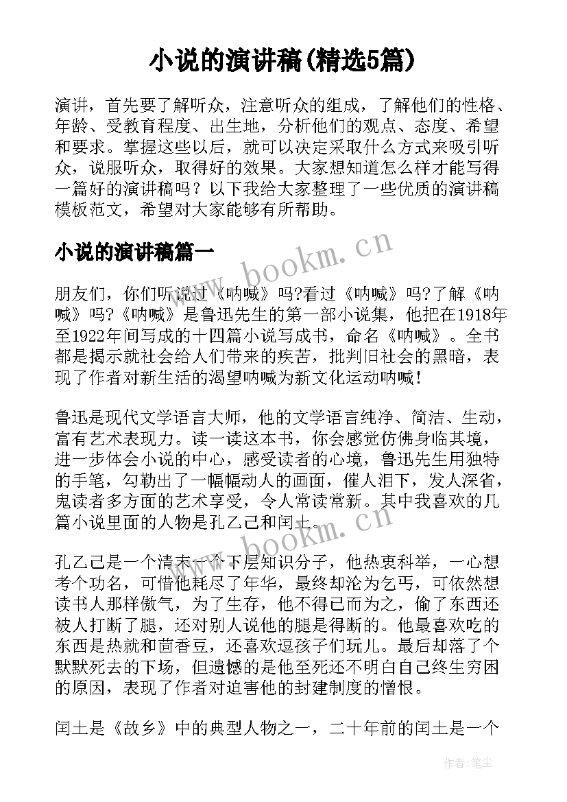 小说的演讲稿(精选5篇)