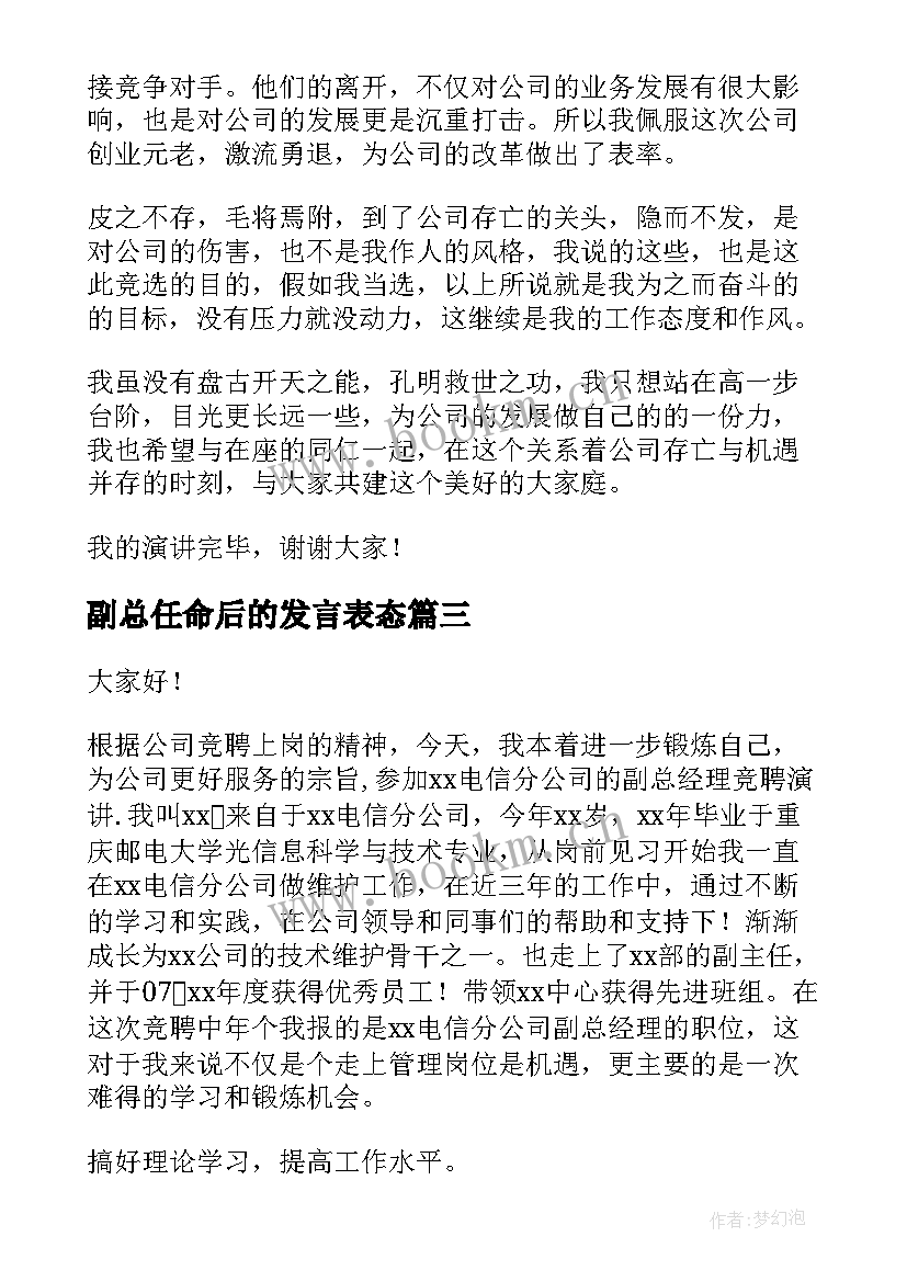 2023年副总任命后的发言表态(实用6篇)