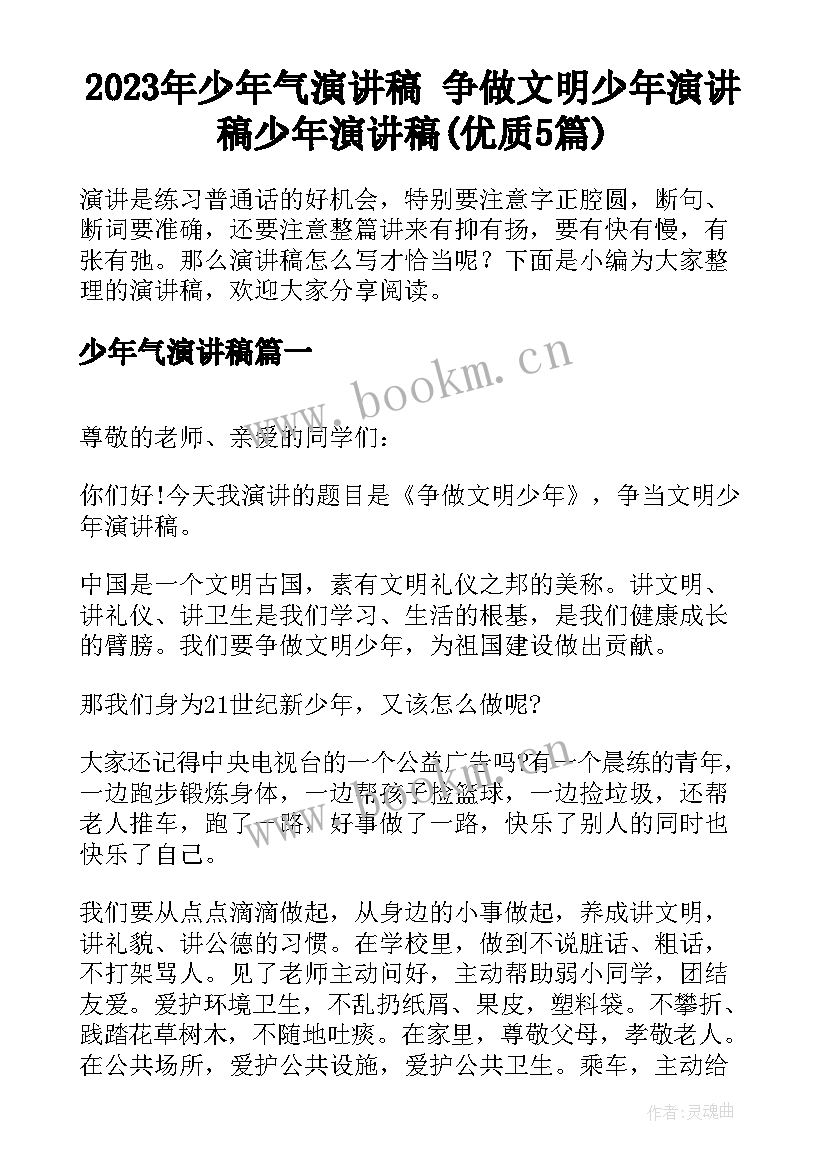 2023年少年气演讲稿 争做文明少年演讲稿少年演讲稿(优质5篇)