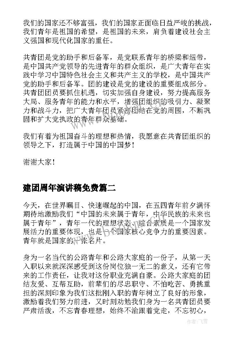 建团周年演讲稿免费(大全8篇)