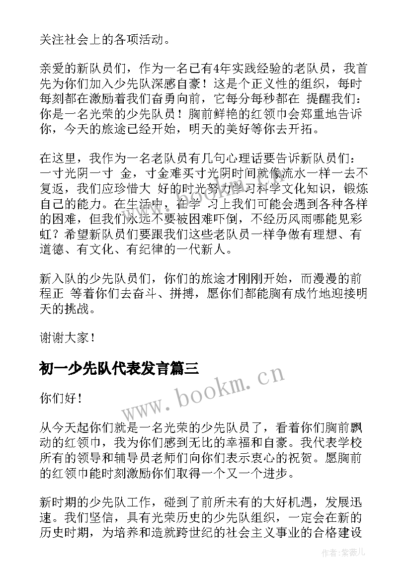 最新初一少先队代表发言(通用7篇)