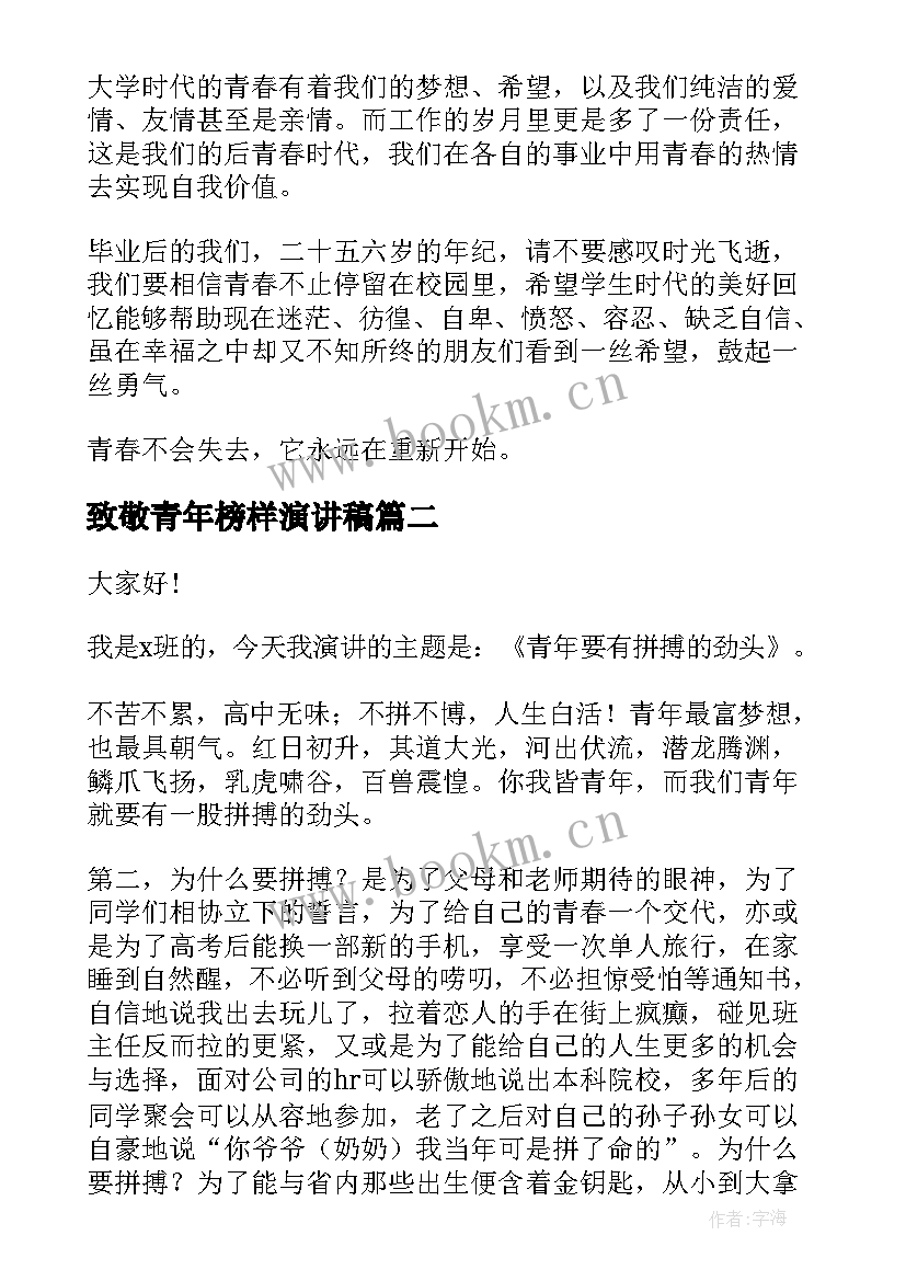 最新致敬青年榜样演讲稿(模板5篇)