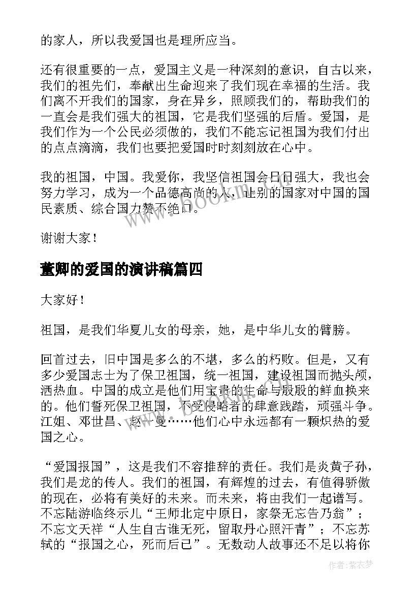 最新董卿的爱国的演讲稿(模板8篇)