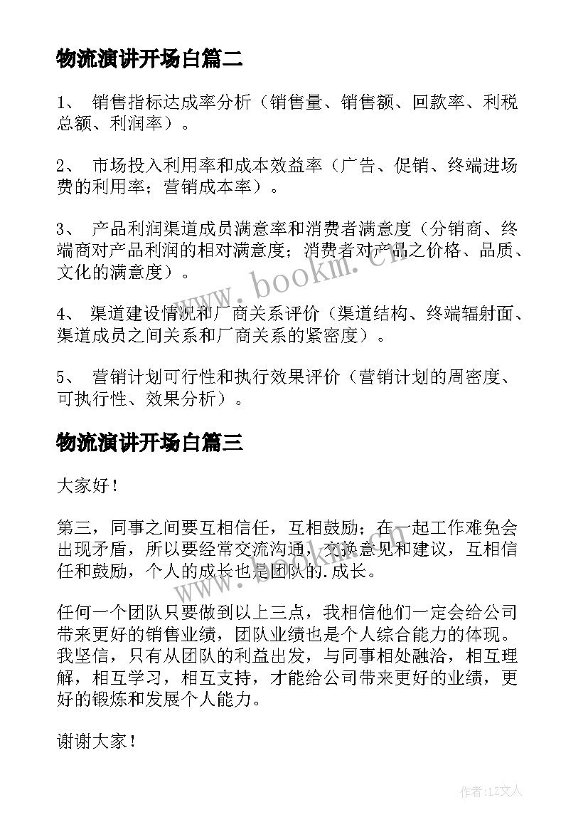 物流演讲开场白 销售的演讲稿(实用6篇)