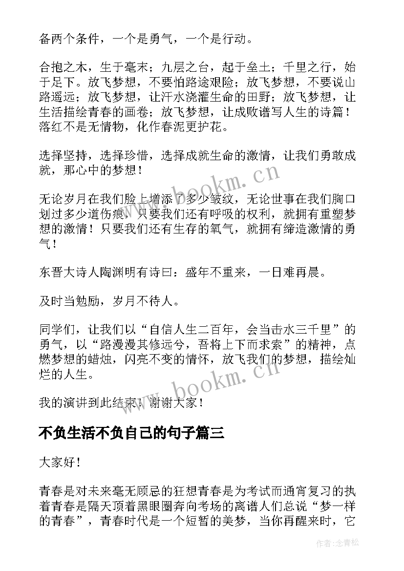 最新不负生活不负自己的句子 不负青春演讲稿(实用9篇)