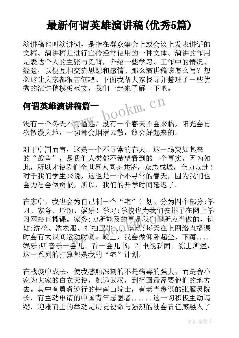 最新何谓英雄演讲稿(优秀5篇)