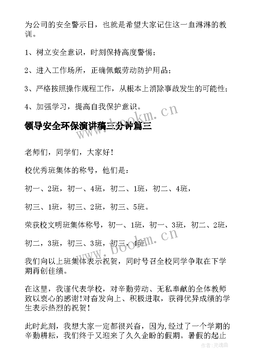 2023年领导安全环保演讲稿三分钟(精选9篇)