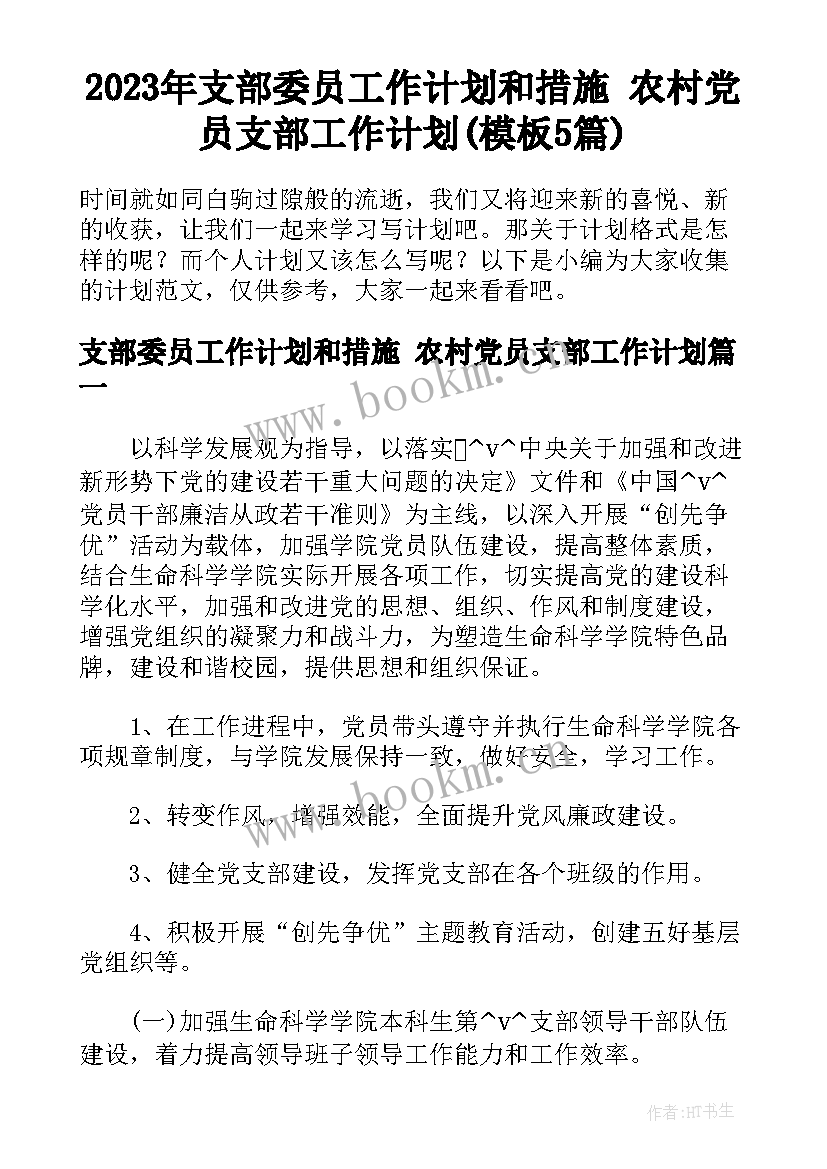 2023年支部委员工作计划和措施 农村党员支部工作计划(模板5篇)