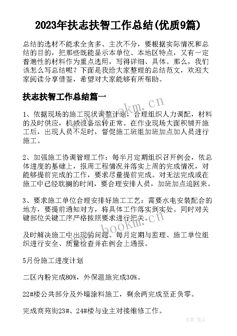 2023年扶志扶智工作总结(优质9篇)