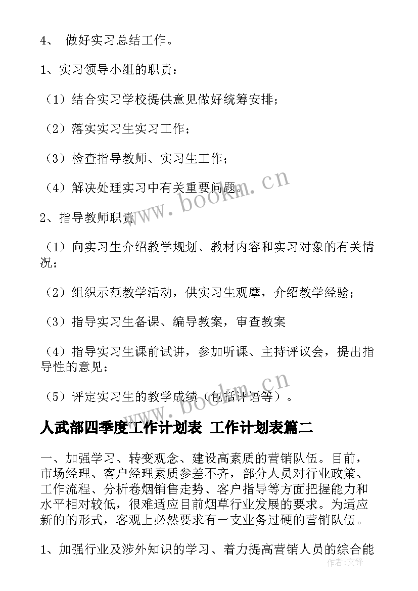 人武部四季度工作计划表 工作计划表(模板7篇)