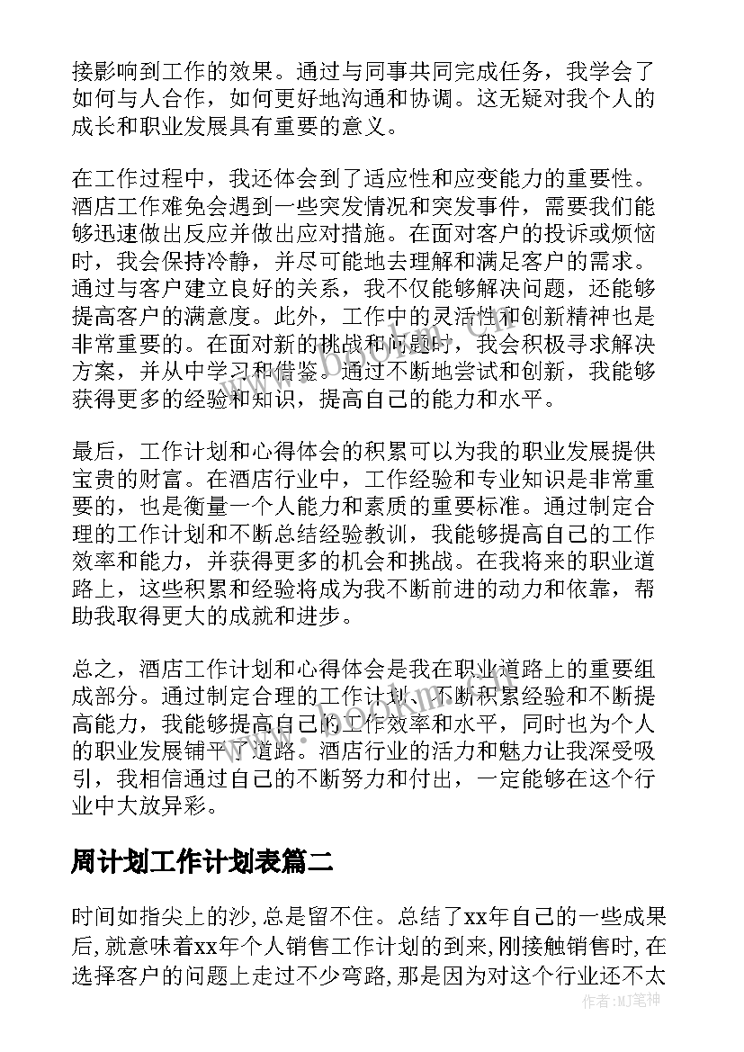 最新周计划工作计划表(实用5篇)