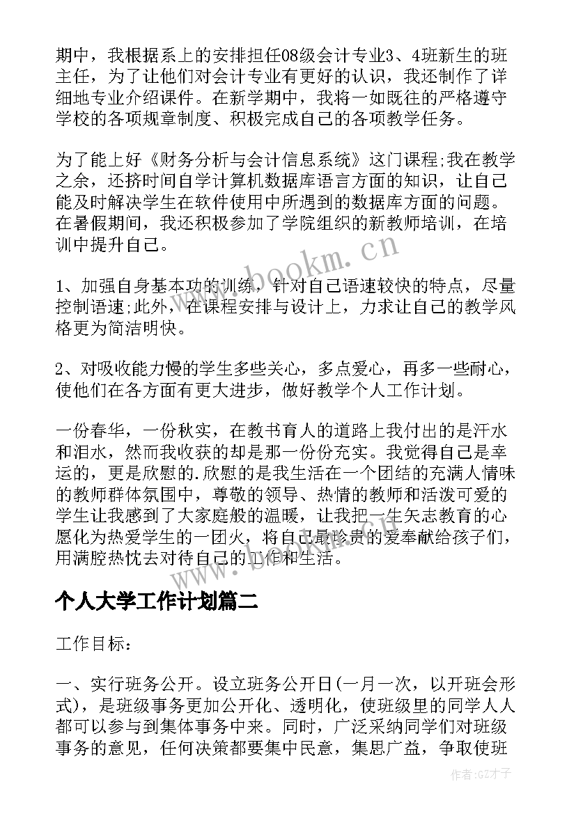 个人大学工作计划(优秀7篇)