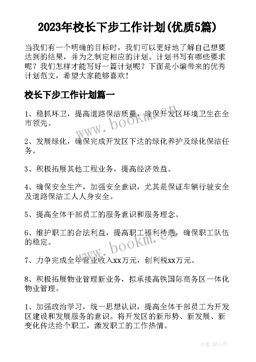 2023年校长下步工作计划(优质5篇)