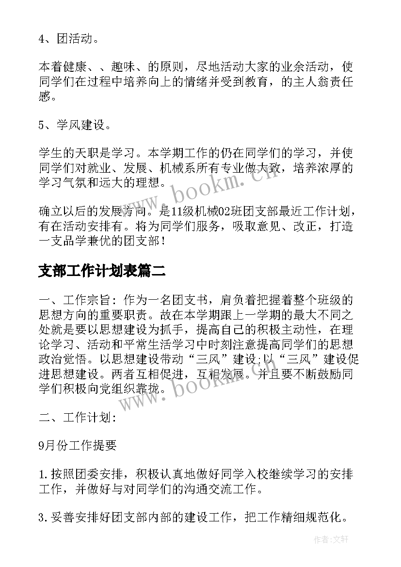 2023年支部工作计划表(优秀6篇)