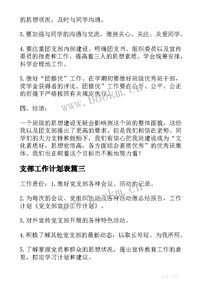 2023年支部工作计划表(优秀6篇)