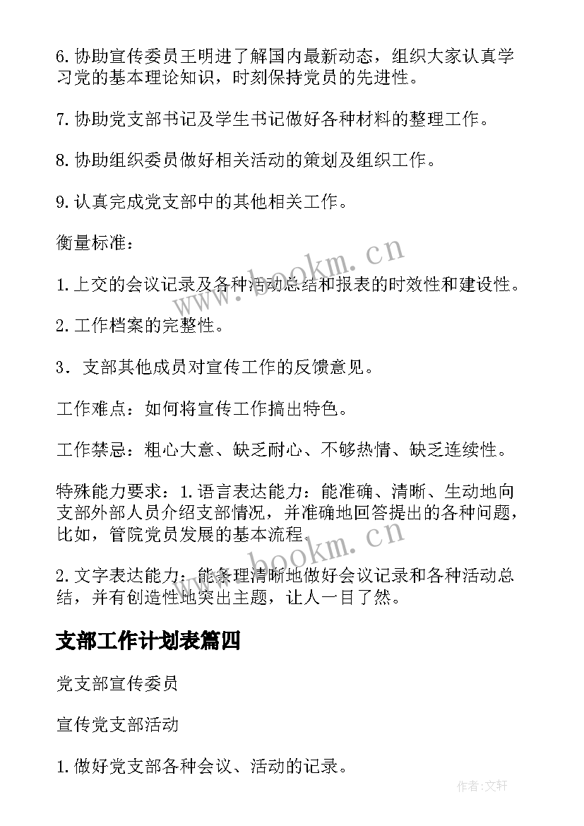 2023年支部工作计划表(优秀6篇)