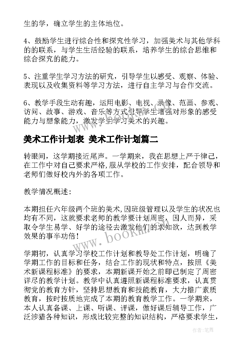 最新美术工作计划表 美术工作计划(优秀5篇)