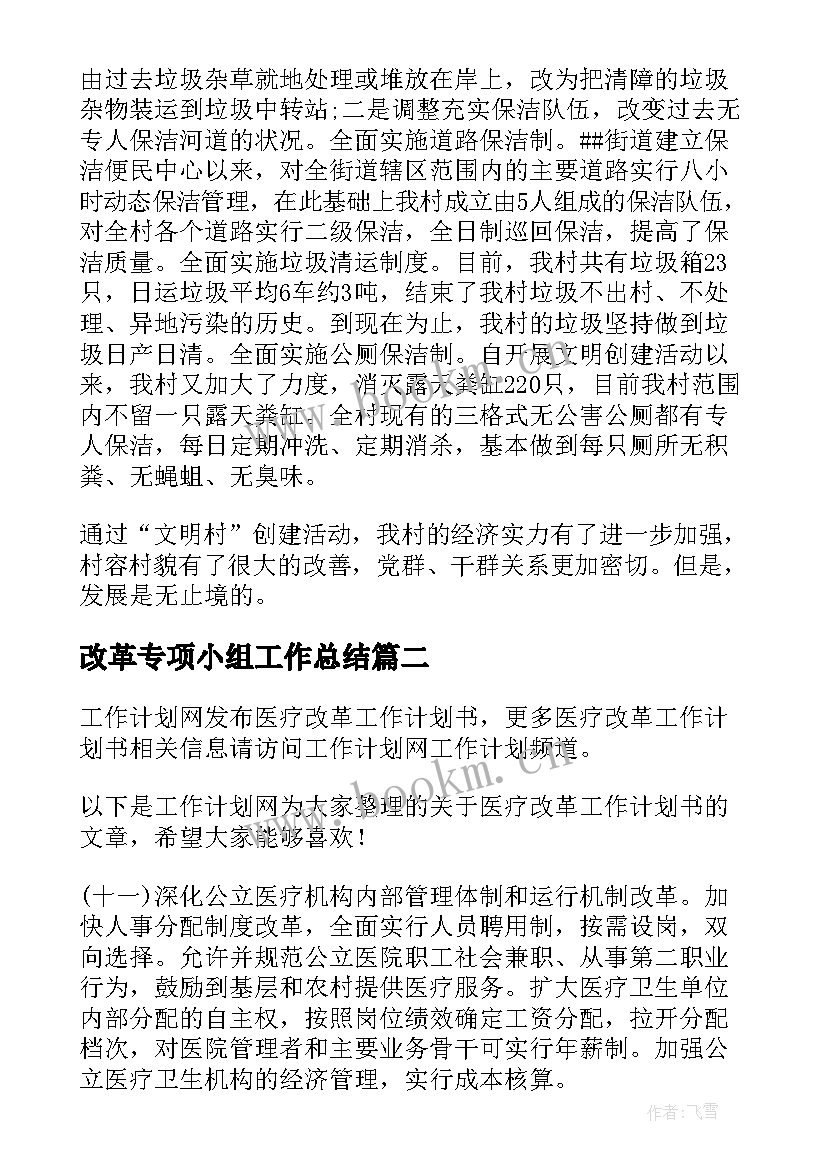 2023年改革专项小组工作总结(精选8篇)