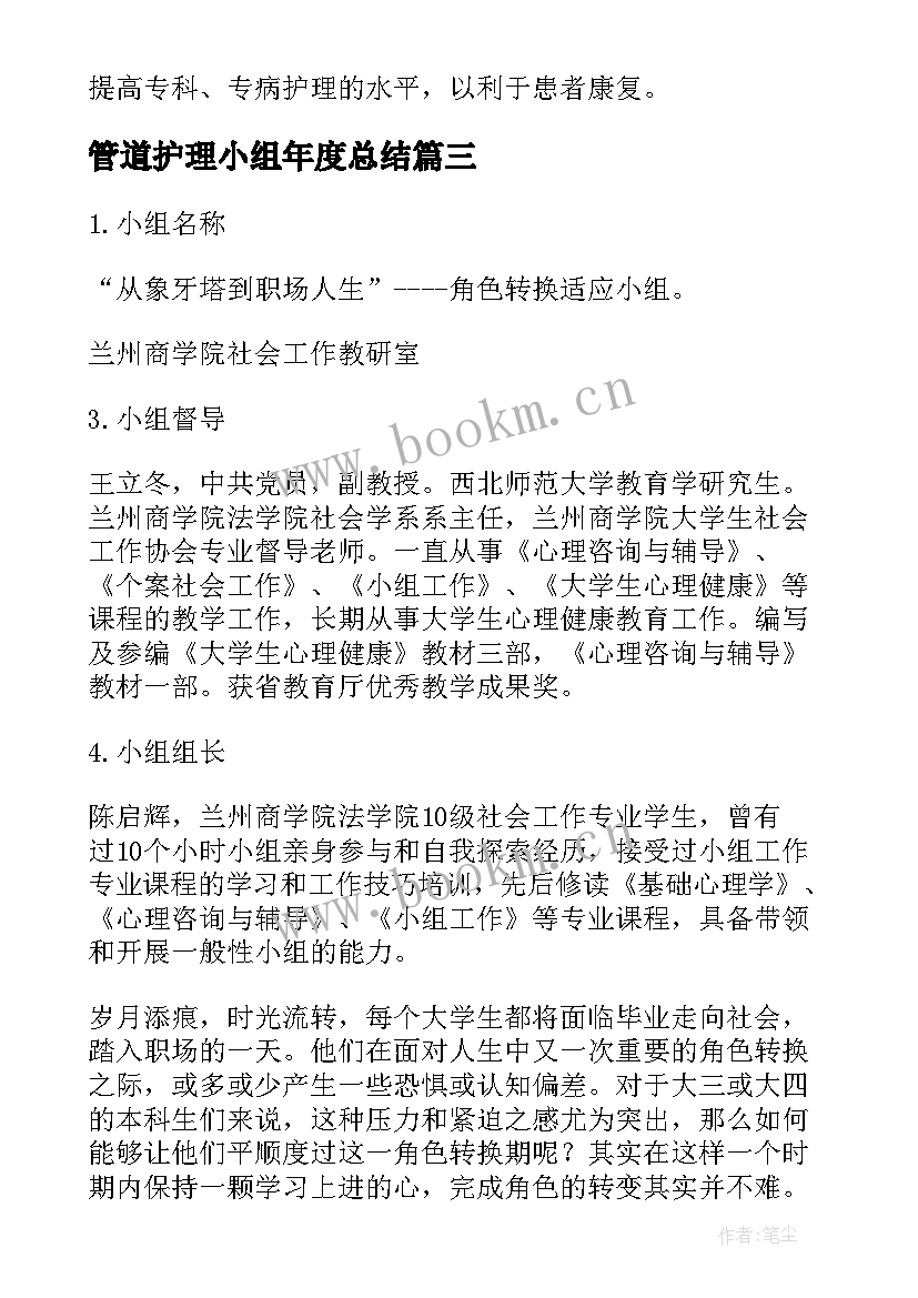 2023年管道护理小组年度总结(通用8篇)