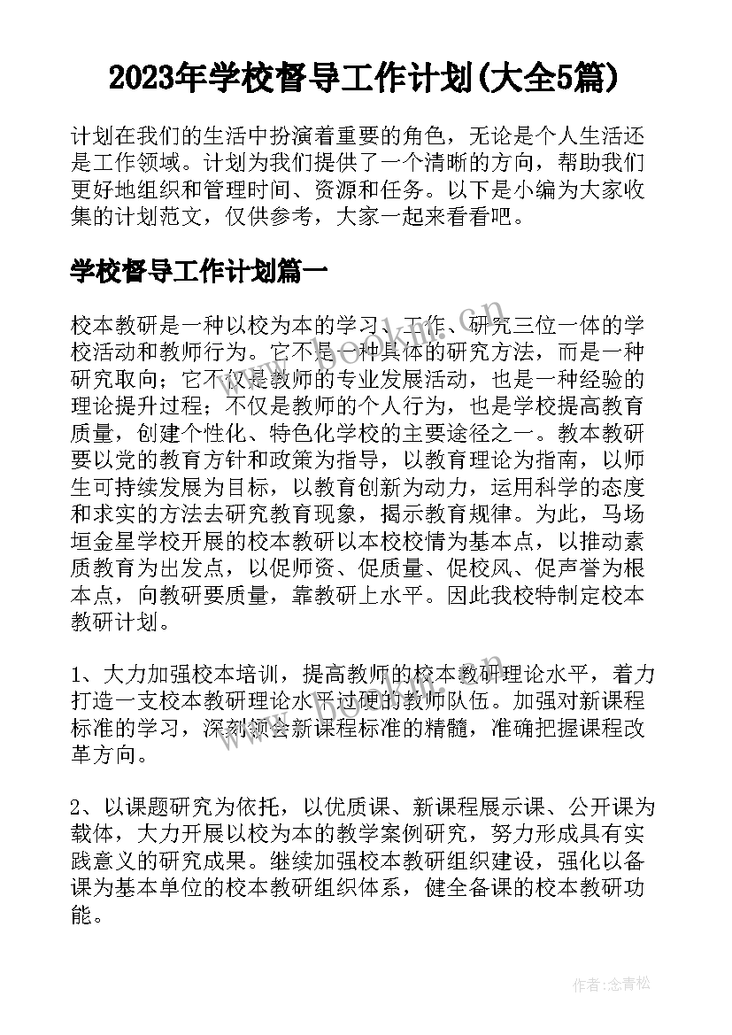 2023年学校督导工作计划(大全5篇)