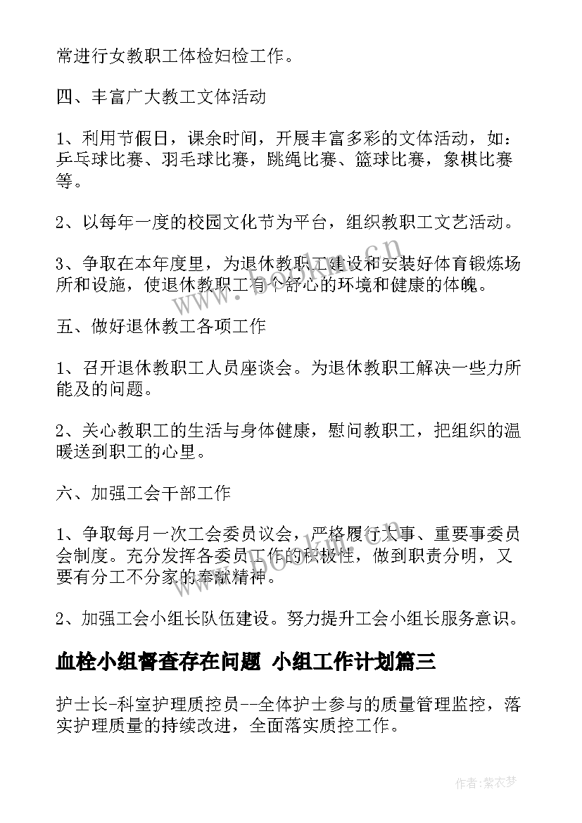 最新血栓小组督查存在问题 小组工作计划(精选7篇)