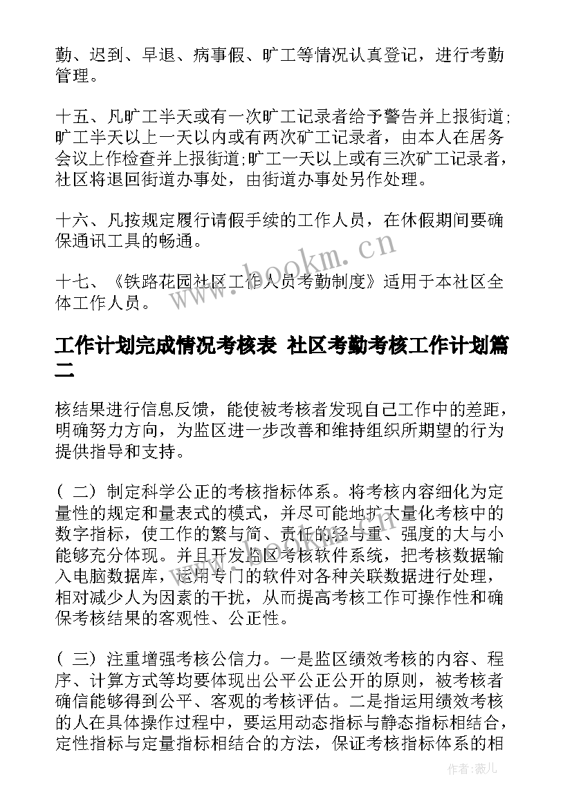 2023年工作计划完成情况考核表 社区考勤考核工作计划(大全9篇)