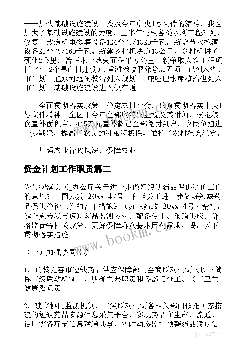 2023年资金计划工作职责(模板6篇)