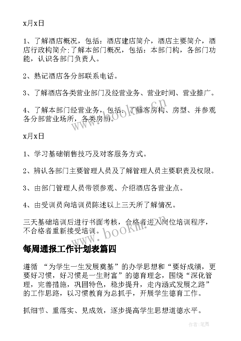 最新每周通报工作计划表(优质6篇)