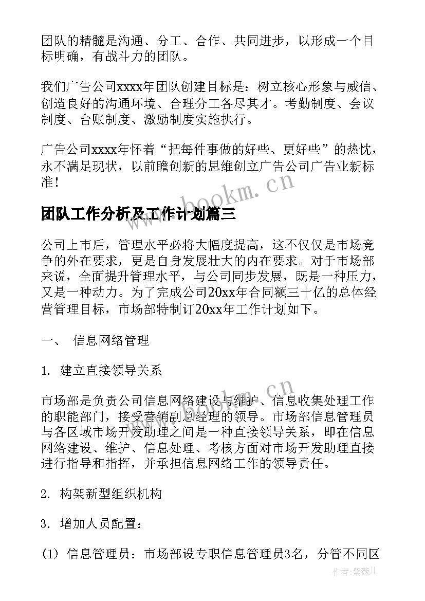 团队工作分析及工作计划(模板5篇)