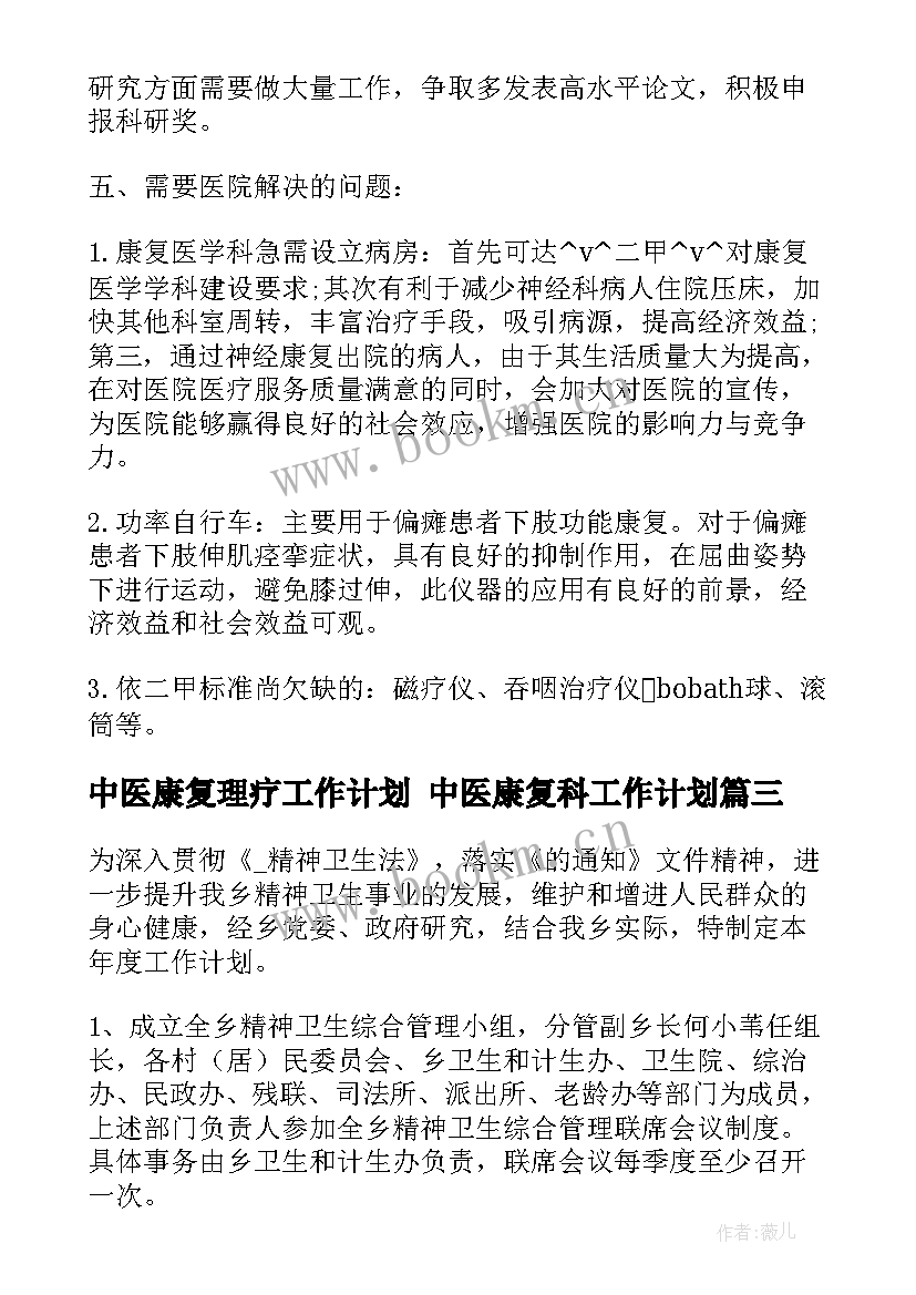 2023年中医康复理疗工作计划 中医康复科工作计划(大全5篇)