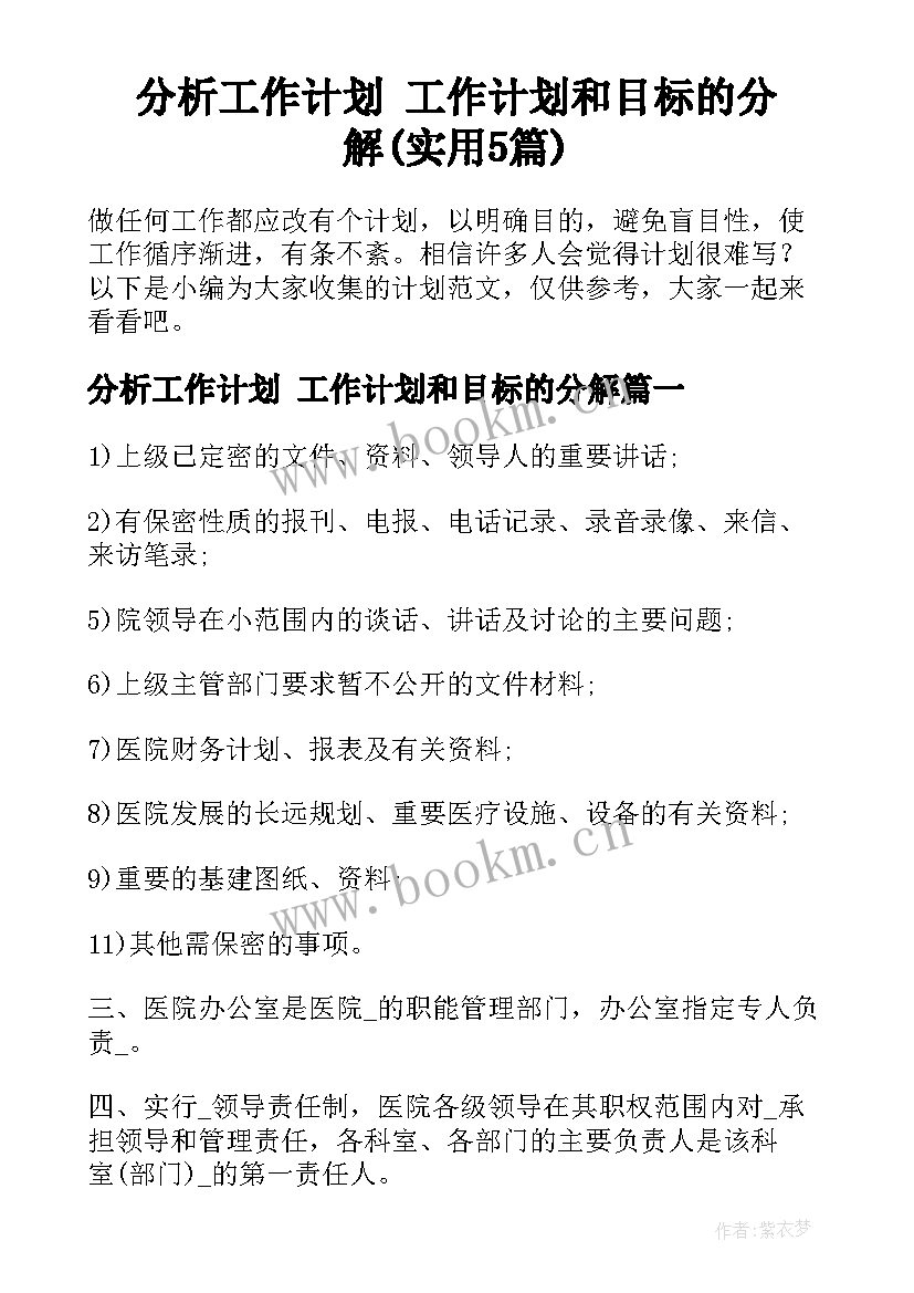 分析工作计划 工作计划和目标的分解(实用5篇)