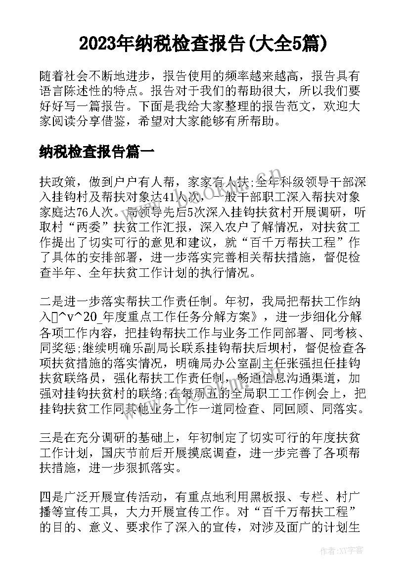 2023年纳税检查报告(大全5篇)