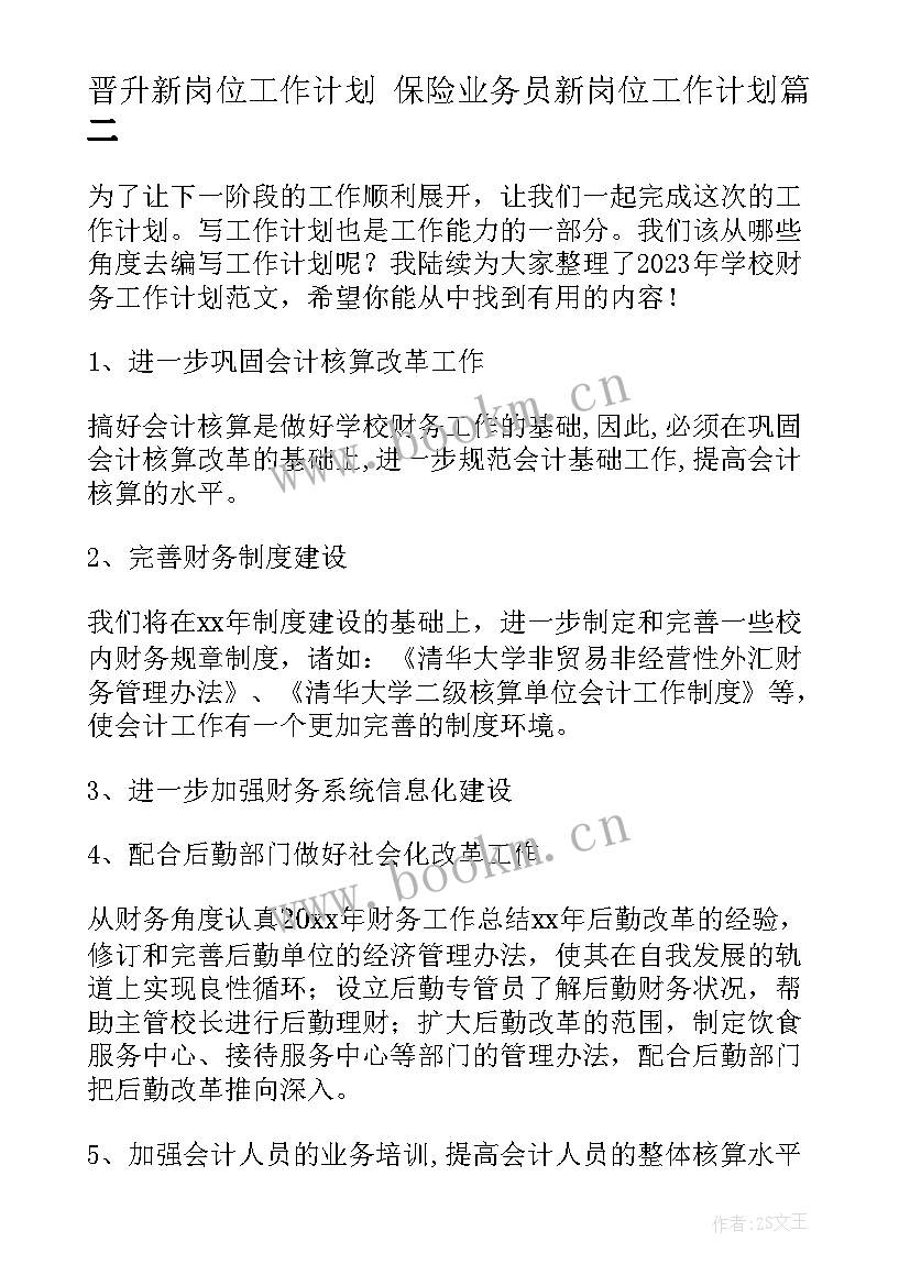 2023年晋升新岗位工作计划 保险业务员新岗位工作计划(模板5篇)