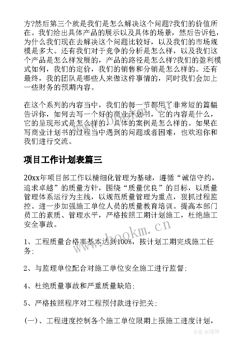 2023年项目工作计划表(通用8篇)