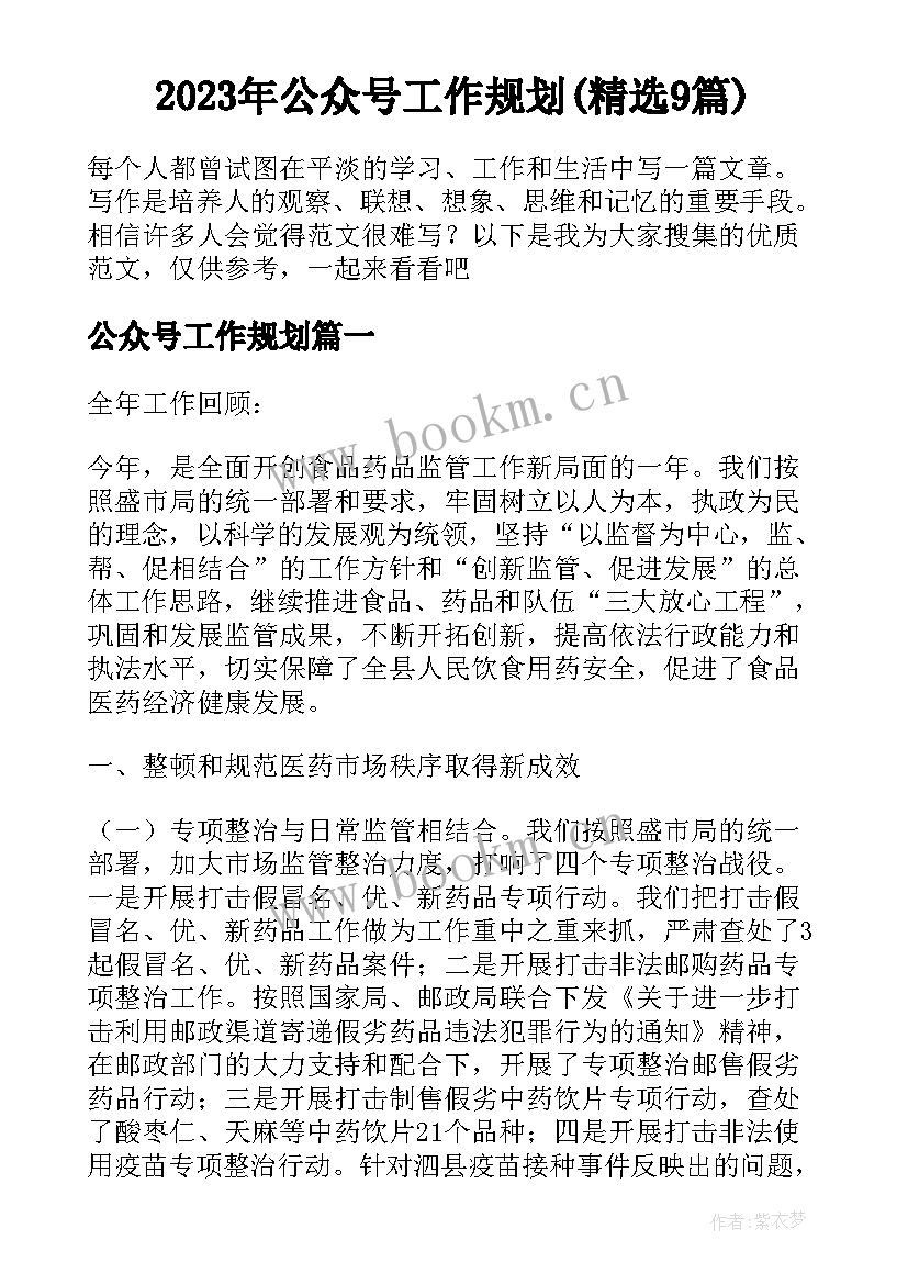 2023年公众号工作规划(精选9篇)