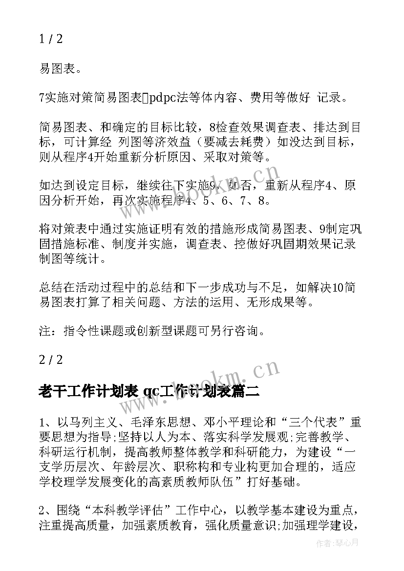 2023年老干工作计划表 qc工作计划表(精选9篇)