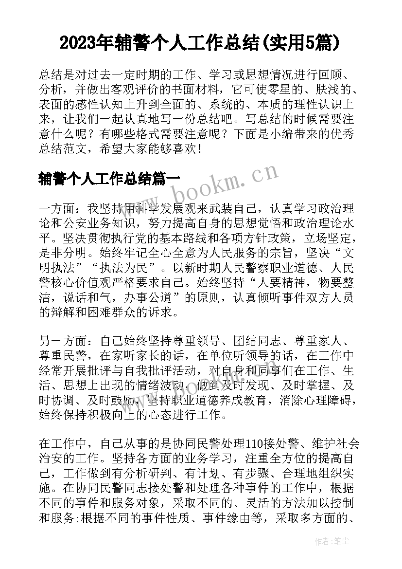 2023年辅警个人工作总结(实用5篇)