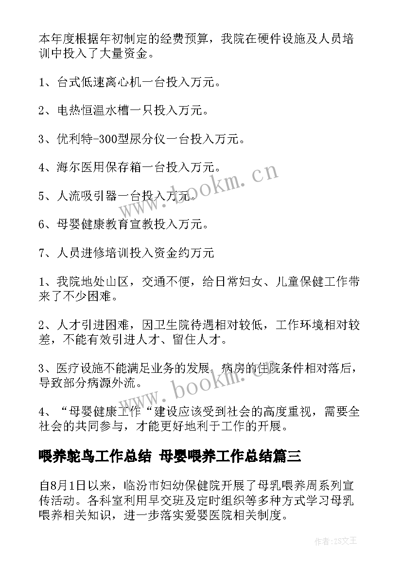 2023年喂养鸵鸟工作总结 母婴喂养工作总结(大全5篇)