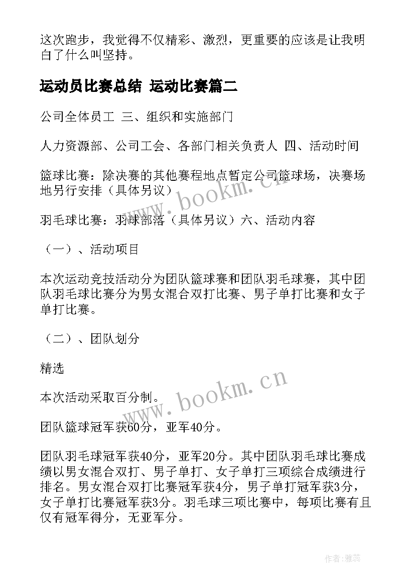 最新运动员比赛总结 运动比赛(实用5篇)