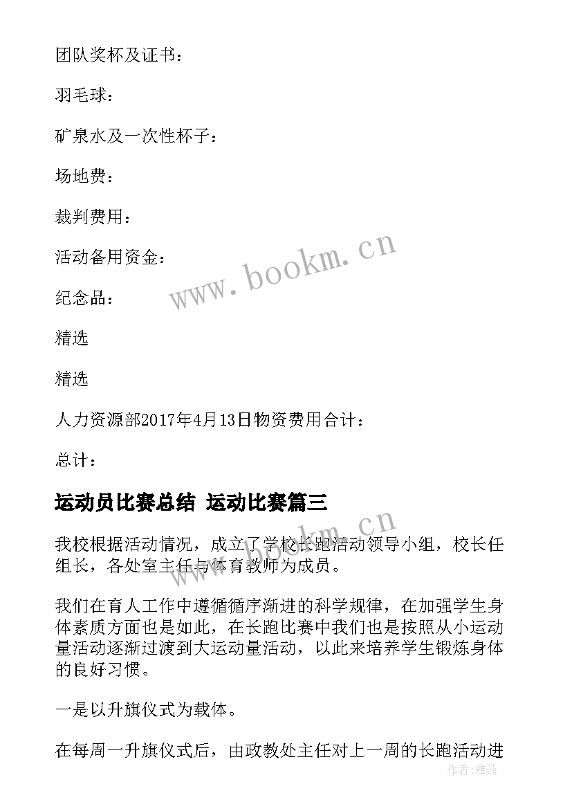 最新运动员比赛总结 运动比赛(实用5篇)