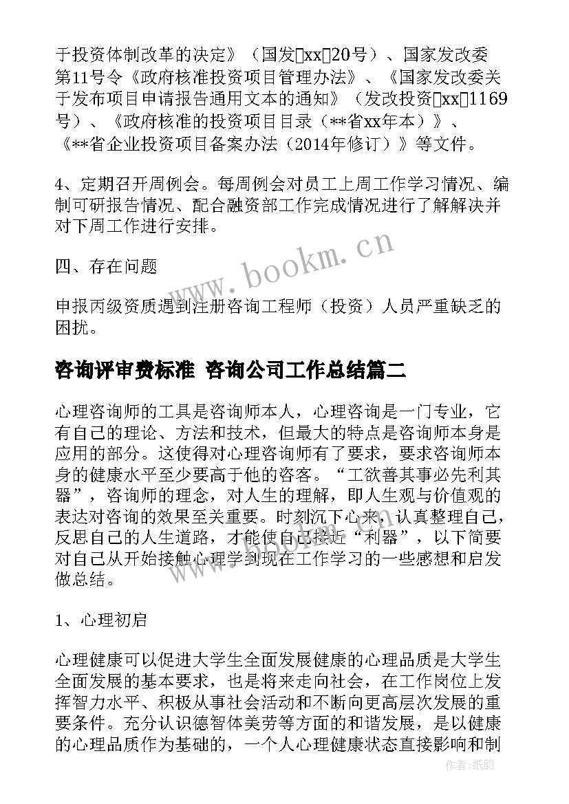 2023年咨询评审费标准 咨询公司工作总结(大全8篇)