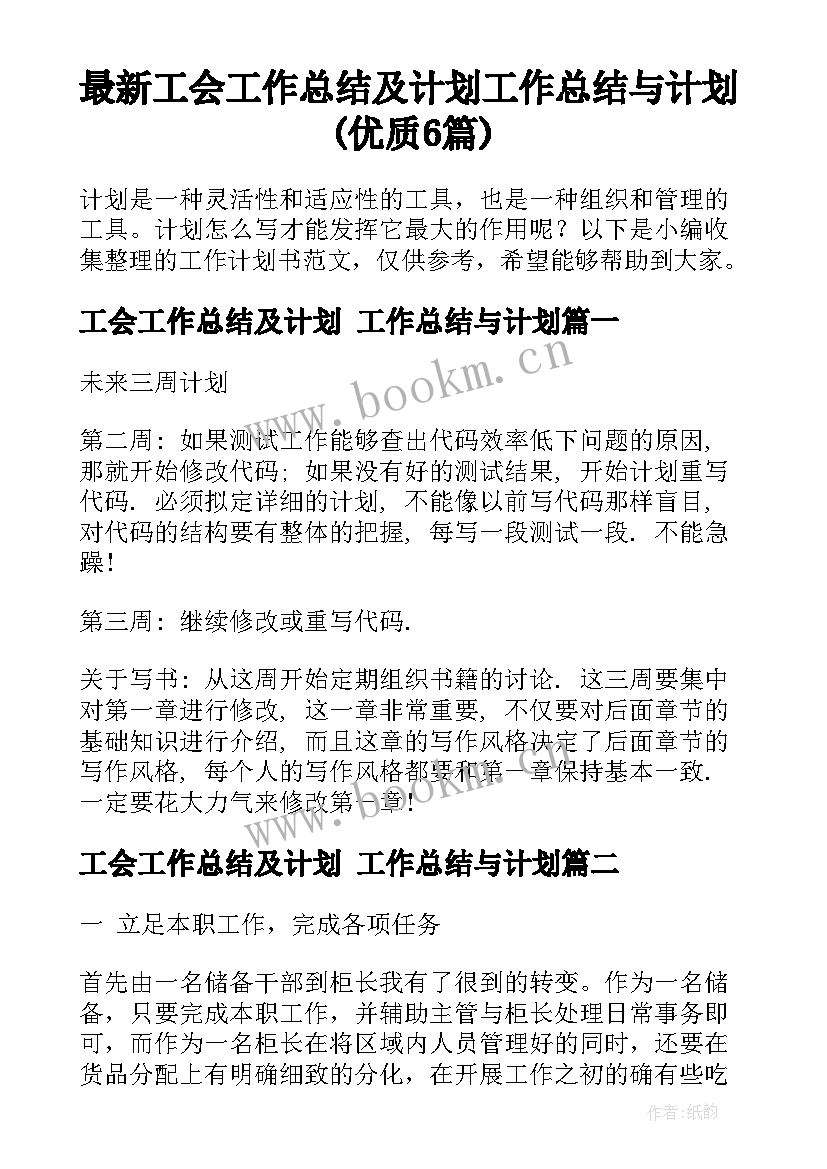 最新工会工作总结及计划 工作总结与计划(优质6篇)