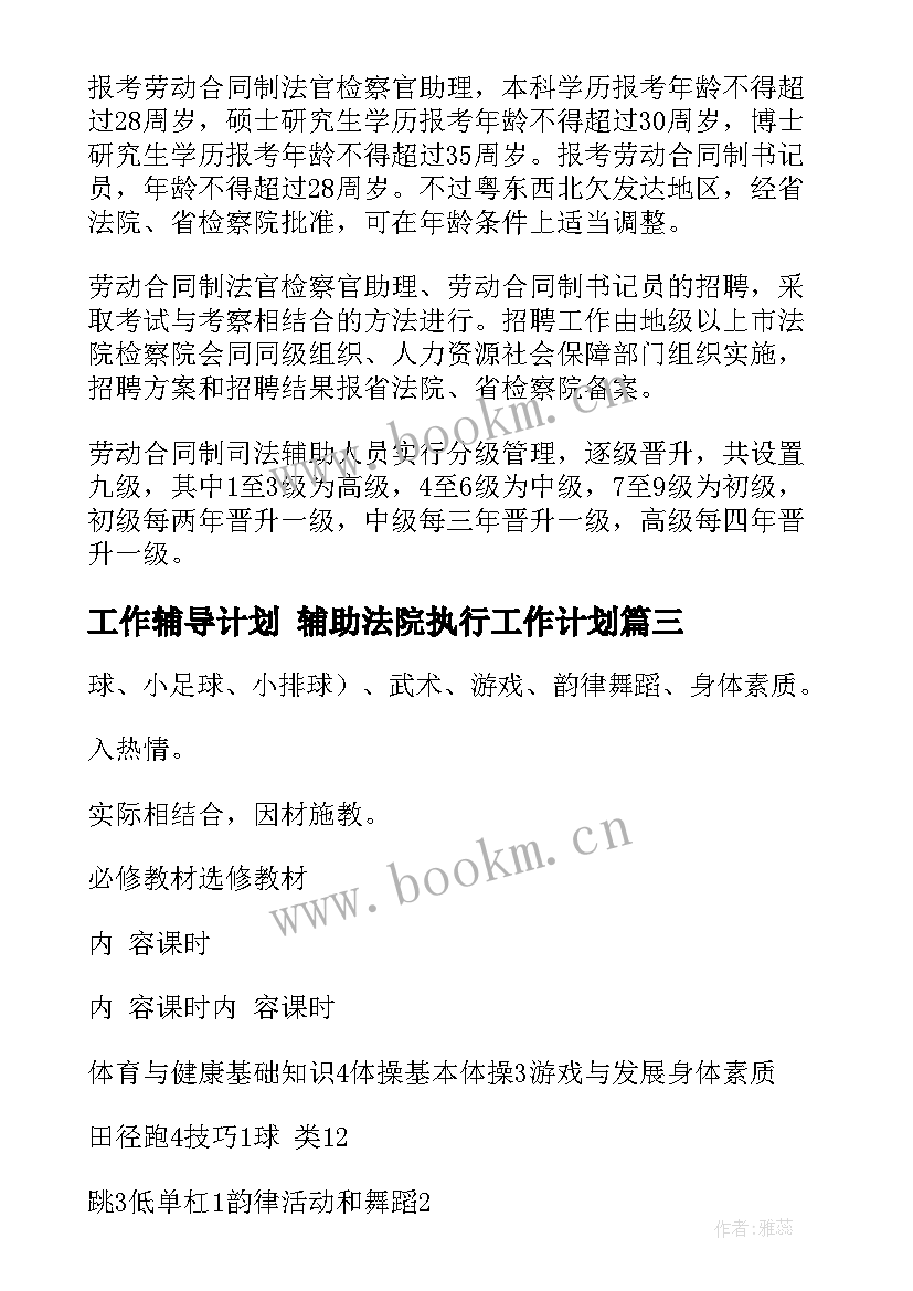 工作辅导计划 辅助法院执行工作计划(精选6篇)