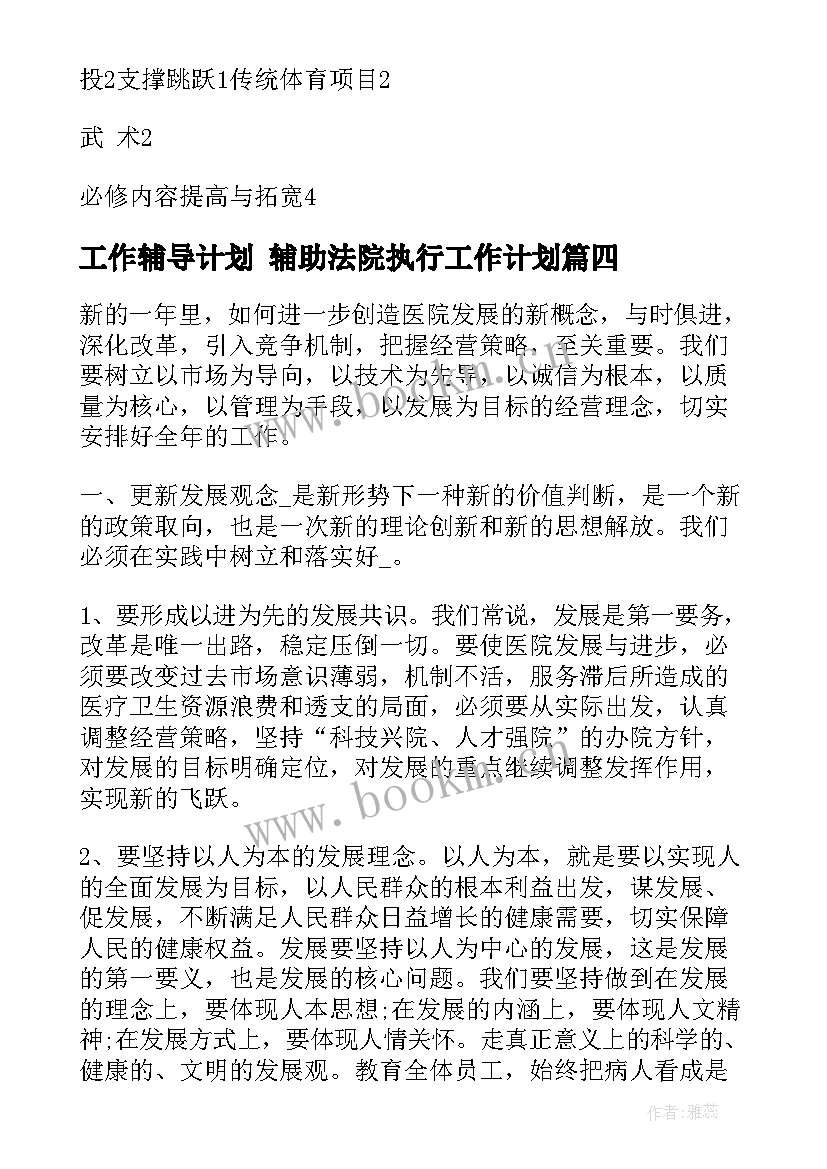 工作辅导计划 辅助法院执行工作计划(精选6篇)