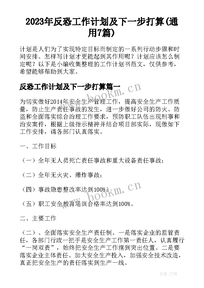 2023年反恐工作计划及下一步打算(通用7篇)