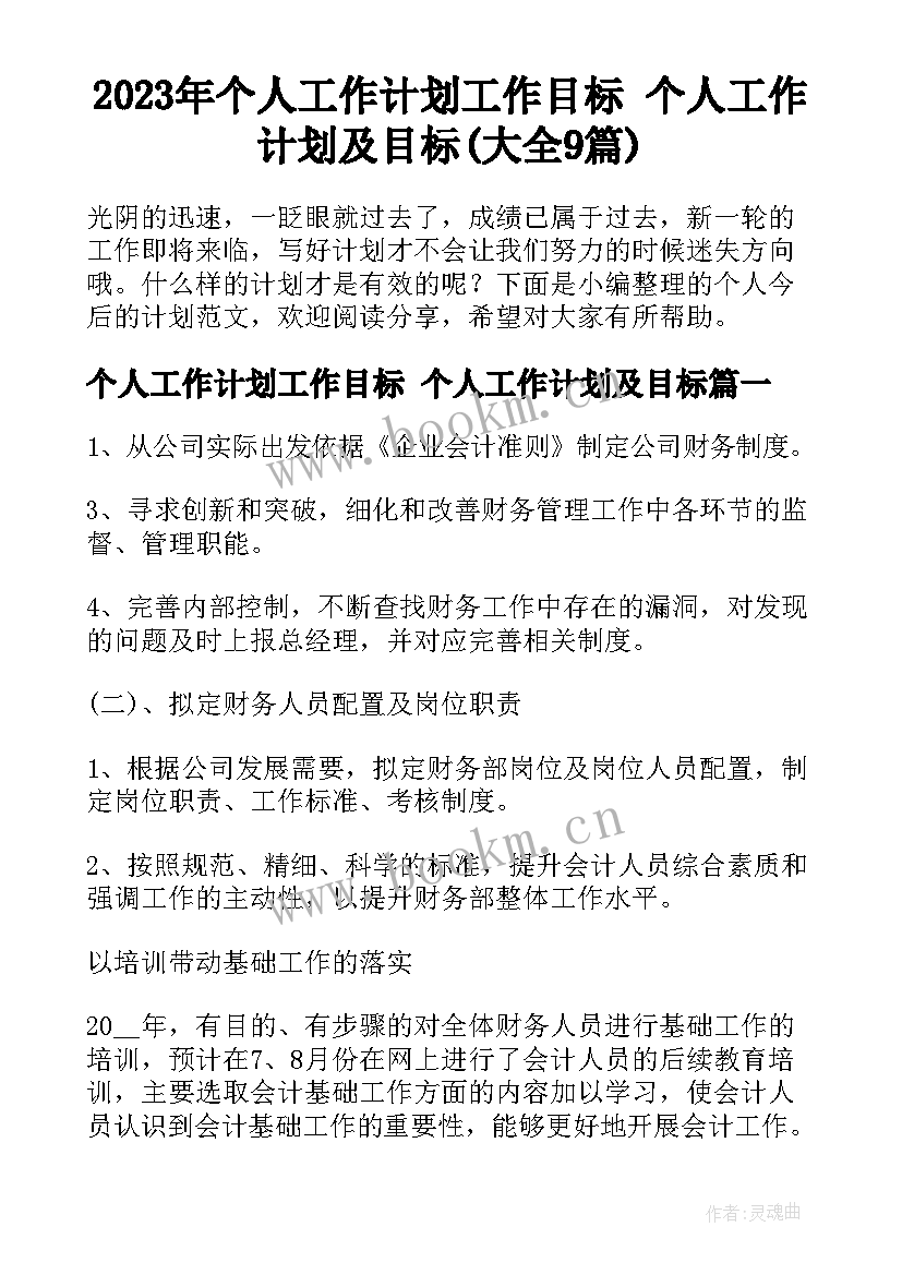 2023年个人工作计划工作目标 个人工作计划及目标(大全9篇)