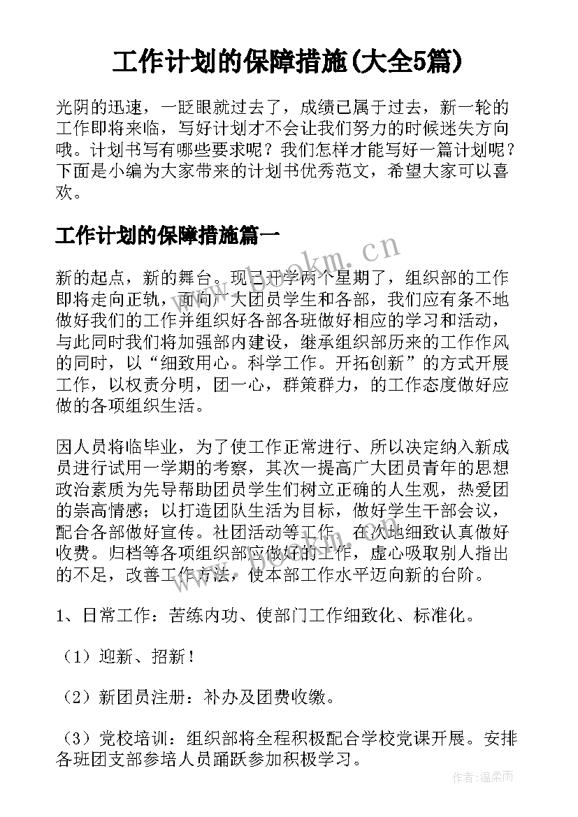 工作计划的保障措施(大全5篇)