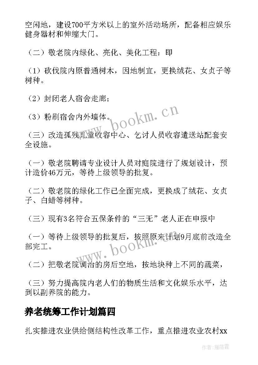 2023年养老统筹工作计划(大全5篇)