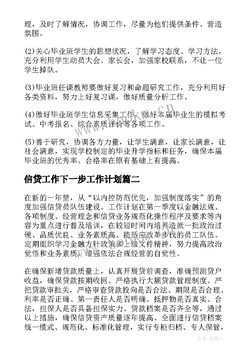 2023年信贷工作下一步工作计划(精选10篇)